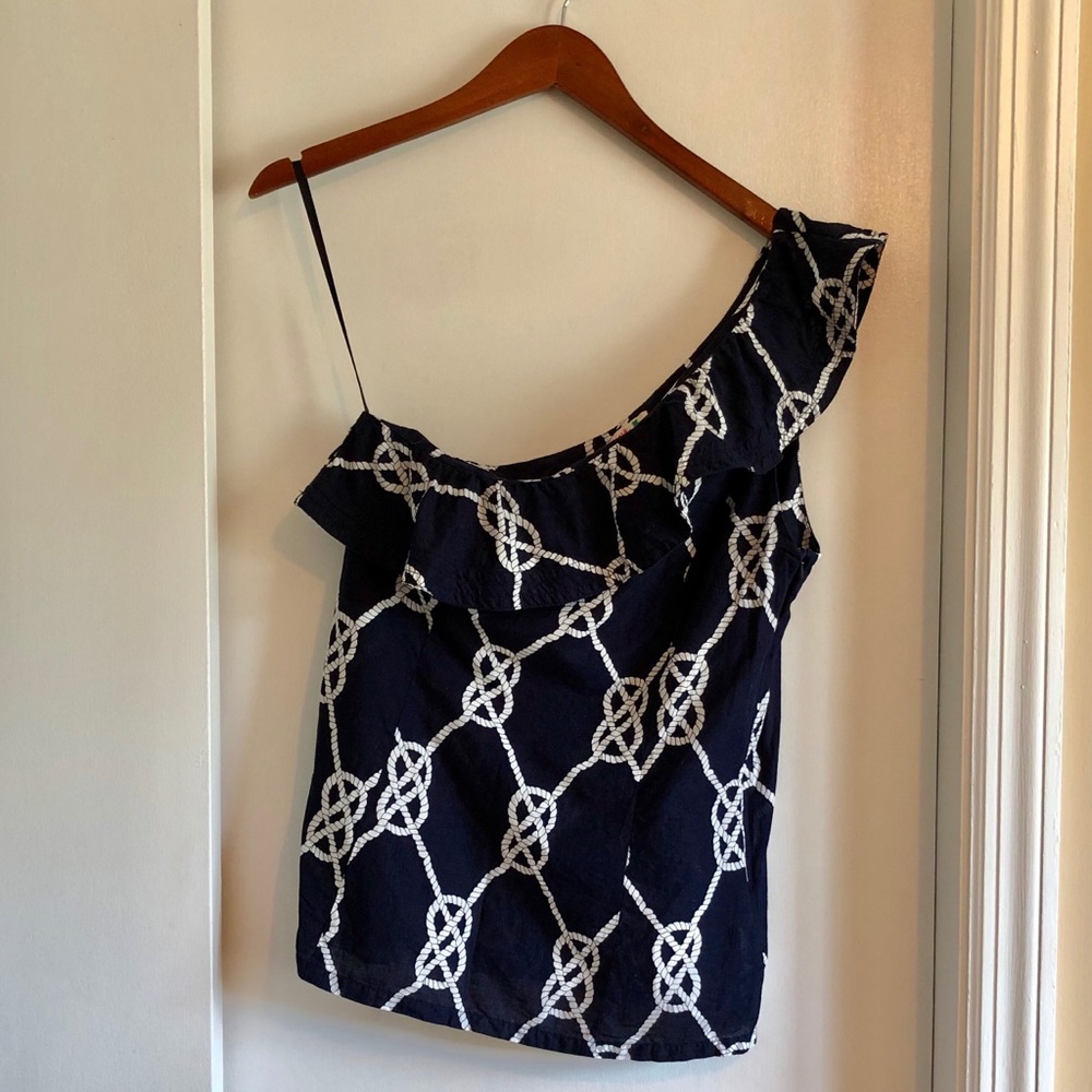 One Shoulder Navy Nautical Top